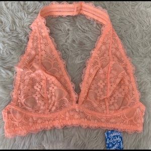 Free People Intimately galloon lace halter top bralette - light orange NWT